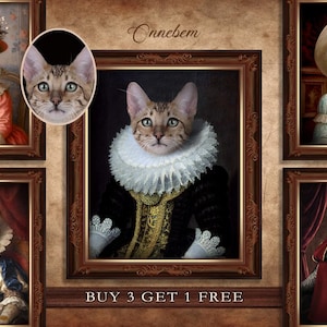 Custom Renaissance Queen Pet Portrait . Custom Classic Queen Dress . Custom Pet Portrait . Custom Cat Portrait . Royal . Unique . Q1