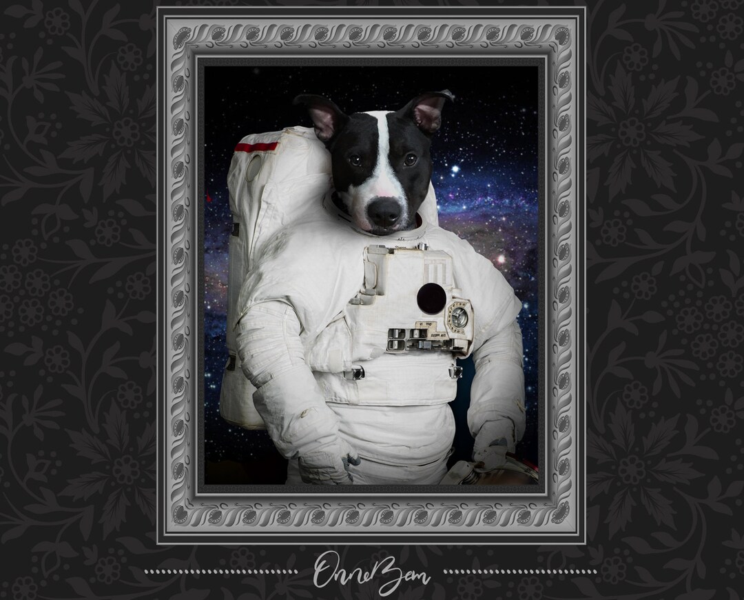 Custom Astronaut Pet Portrait . Custom Pet Astronaut Portrait . Funny
