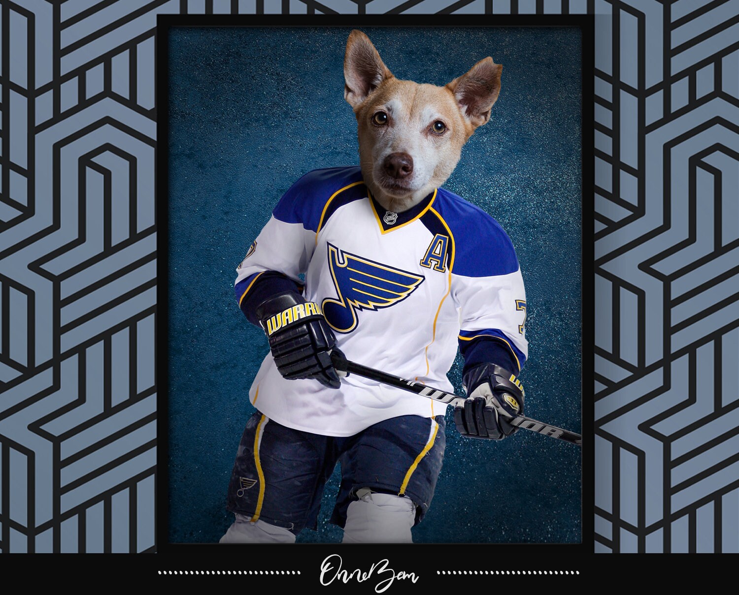 Custom Hockey Pet Portrait . The Saint Louis Blues Hockey Pet Portrait .  Custom Pet Portrait . Custom Hockey Jersey Pet Portrait . HC1