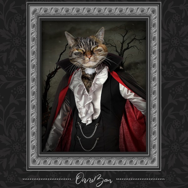 Portrait de chat Dracula personnalisé . Portrait d’animal effrayant . Portrait de chien Dracula . Dracula Pet Portrait . Portrait d’animal de compagnie vampire . SHV2