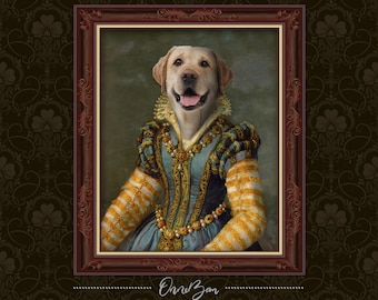 Custom Renaissance Pet Portrait . Custom Dog Portrait . Royal Pet Portrait . Classic Pet Portrait . Royal Dress Pet Portrait . RG9