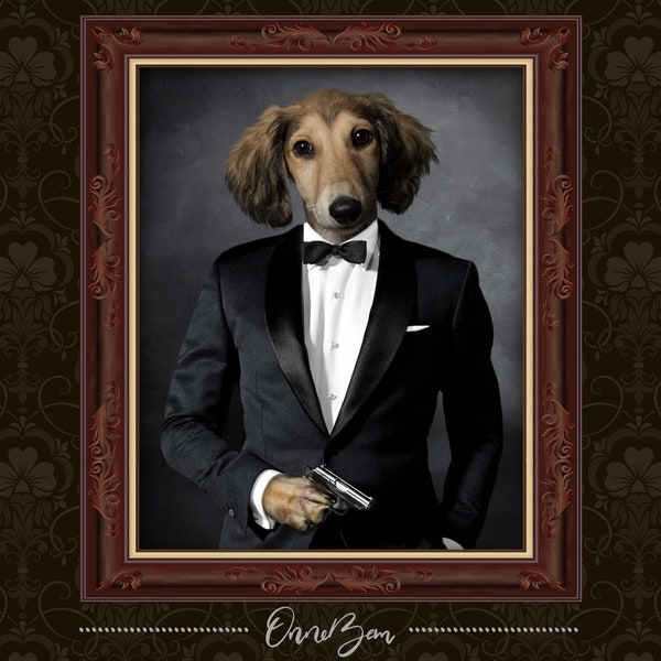 Custom Pet Portrait with Black Tuxedo . Black Tuxedo Pet Portrait . Black Tuxedo Dog Portrait . Printable Custom Pet Portrait . SU4