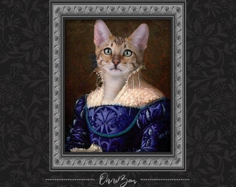 Ritratto personalizzato di animale domestico in stile rinascimentale. Ritratto personalizzato di gatto. Ritratto classico di animale domestico. Ritratto reale di animale domestico. Regalo unico. Regalo divertente. RG5