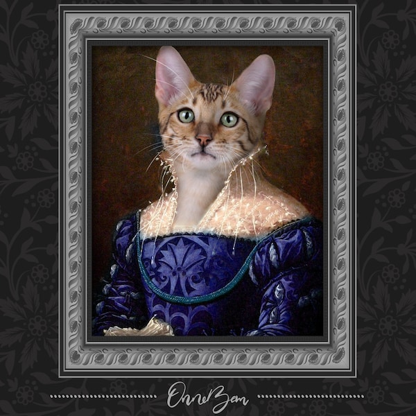 Ritratto personalizzato di animale domestico in stile rinascimentale. Ritratto personalizzato di gatto. Ritratto classico di animale domestico. Ritratto reale di animale domestico. Regalo unico. Regalo divertente. RG5