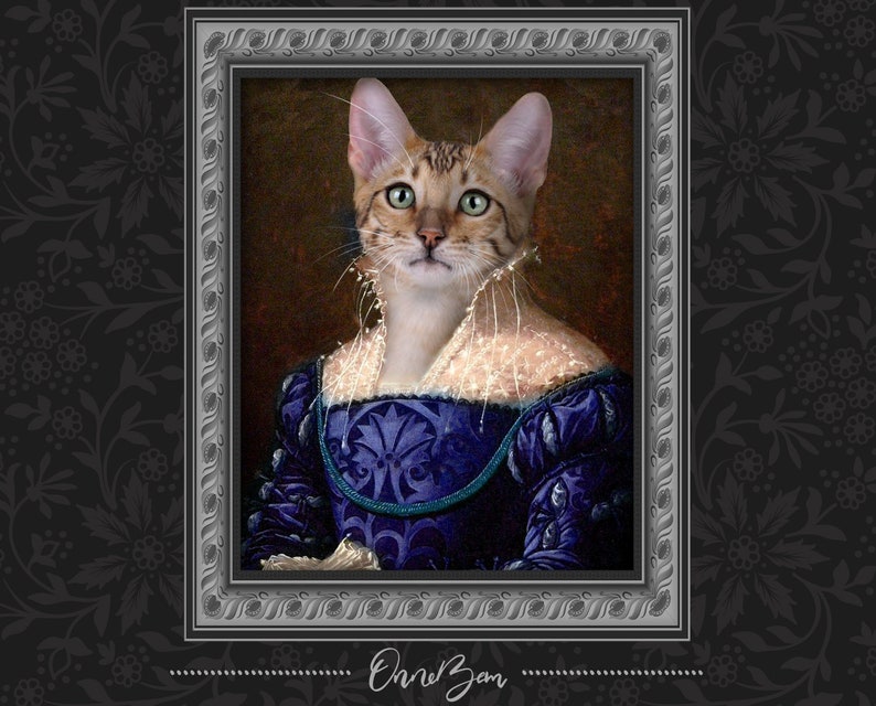 Custom Renaissance Pet Portrait . Custom Cat Portrait . Classic Pet Portrait . Royal Pet Portrait . Unique Gift . Funny Gift . RG5 image 1