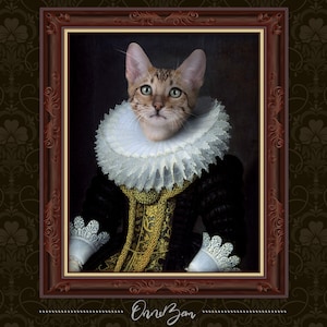 Custom Renaissance Queen Pet Portrait . Custom Classic Queen Dress . Custom Pet Portrait . Custom Cat Portrait . Royal . Unique . QV1