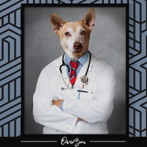 Custom Pet Portrait in Doctor Coat . Pet Doctor . Custom Animal Portrait in Doctor Coat . Custom Pet Doctor . Doctor Pet