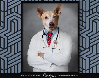 Custom Pet Portrait in Doctor Coat . Pet Doctor . Custom Animal Portrait in Doctor Coat . Custom Pet Doctor . Doctor Pet