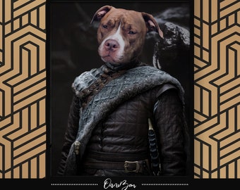 Custom Game of Throne Pet Portrait | Game of Throne Arya Stark Costume | Custom Animal Portrait | Unique and Funny Gift | GoT2