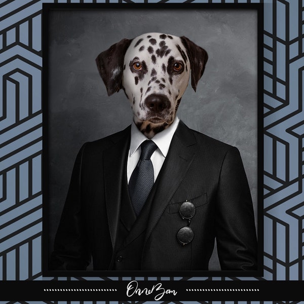 Custom Pet in Suit Portrait . Custom Dog in Suit Portrait . Custom Cat in Suit Portrait . Funny Pet Portrait . Suit Portrait . SU1