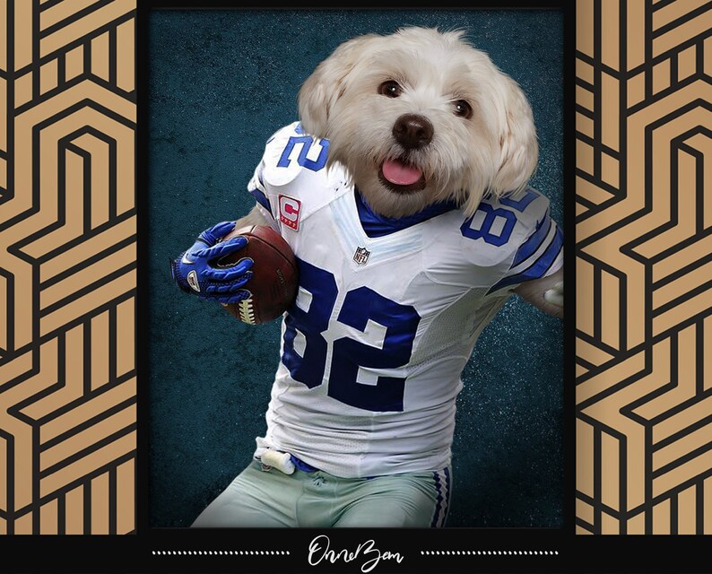 Custom American Football Pet Portrait . Dallas Cowboys Jersey Etsy