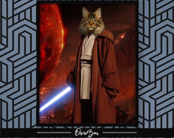Star Wars Pet Portrait . Custom Pet Portrait . Obi-Wan Kenobi Costume Pet Portrait . House Decors . Gift ideas . Custom Portrait . SW2