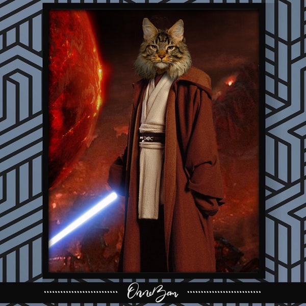 Star Wars Pet Portrait . Custom Pet Portrait . Obi-Wan Kenobi Costume Pet Portrait . House Decors . Gift ideas . Custom Portrait . SW2