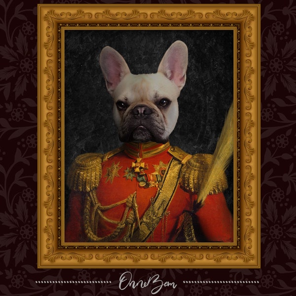 Renaissance Military Pet Portrait | Custom Animal Portrait | Classic Pet Portrait | Royal Pet Portrait | Printable Dog Portrait | MV6