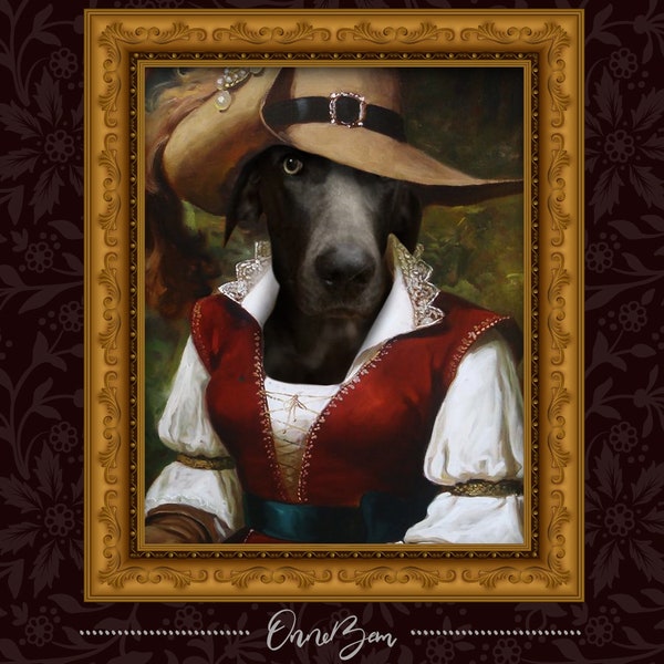 Portrait d’animal de compagnie pirate personnalisé | Portrait classique d’animal de compagnie | Portrait de pirate personnalisé | Idées cadeaux uniques | Portrait de chien | Portrait de pirate | PV12