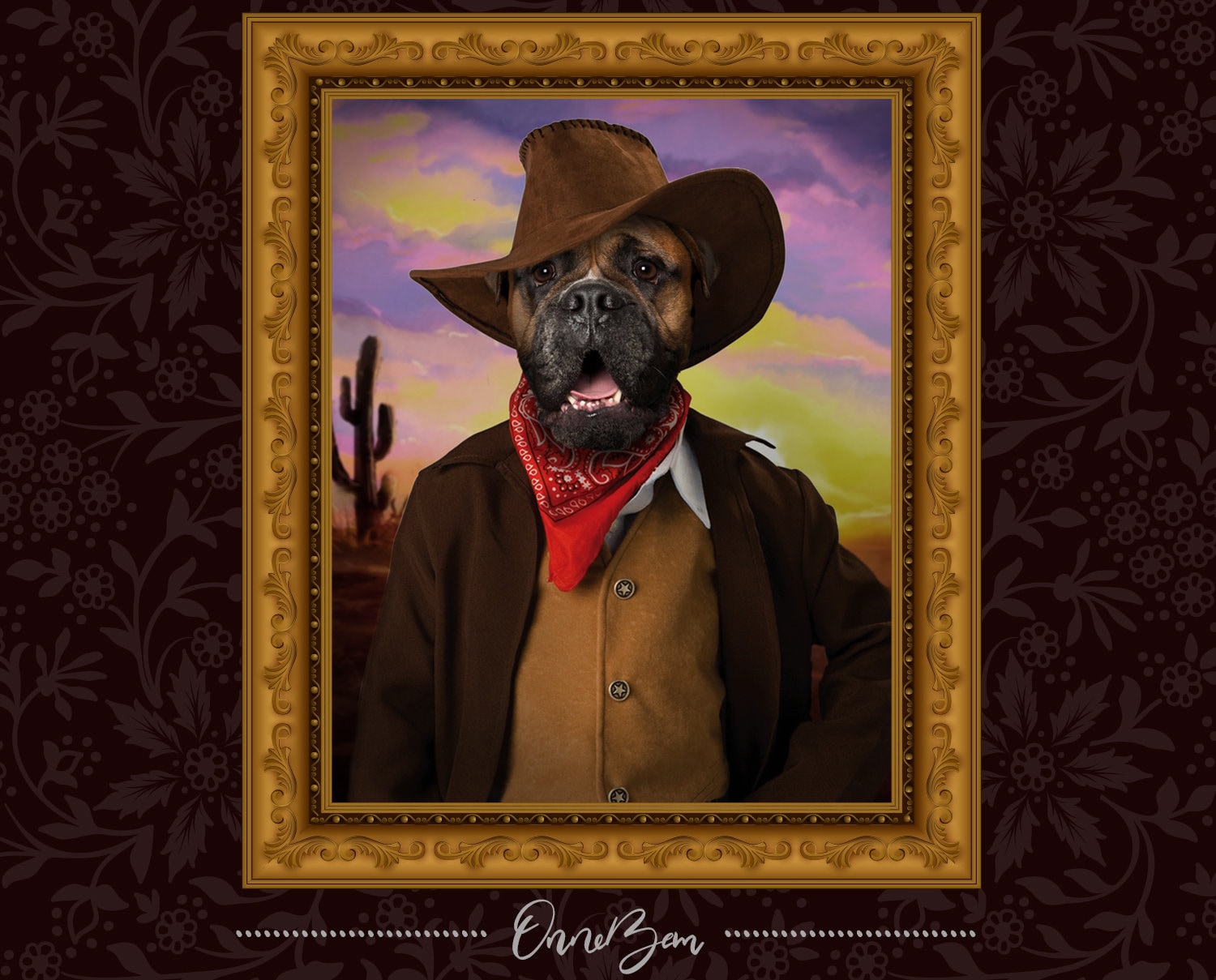 Custom Cowboy Pet Portrait . Custom Cowboy Animal Portrait . Cowboy C…