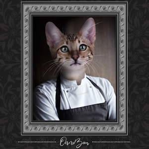 Custom Pet Chef Portrait . Custom Chef Pet Portrait . Funny Pet Portrait . Cat Chef Portrait . Animal as Chef Portrait . V1