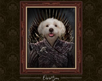 Custom Pet Portrait with Daenerys Targaryen Costume . Custom Animal Portrait . Game of Throne Portrait . Funny Pet Portrait . GoT6