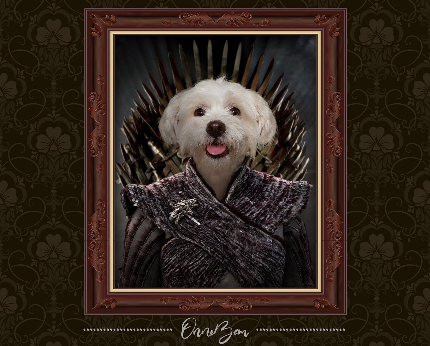 Custom Pet Portrait with Daenerys Targaryen Costume . Custom Animal P…