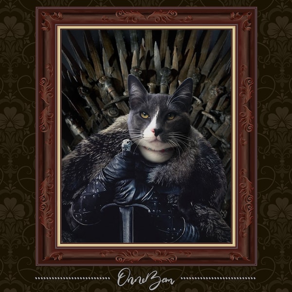 Custom Game of Throne Pet Portrait . Jon Snow Iron Throne . Custom Iron Throne Pet Portrait . Game of Throne Iron Throne . GoT7