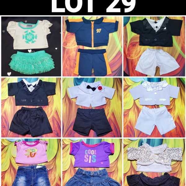 Build A Bear 2 Pc Suit Tuxedo Outfit Shirt Skirt Shorts Denim Teddy Clothes Lot 29