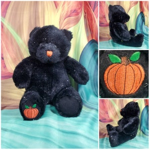 RARE Vintage Build-A-Bear 15&quot; Halloween Pumpkin Black Stuffed Plush Teddy