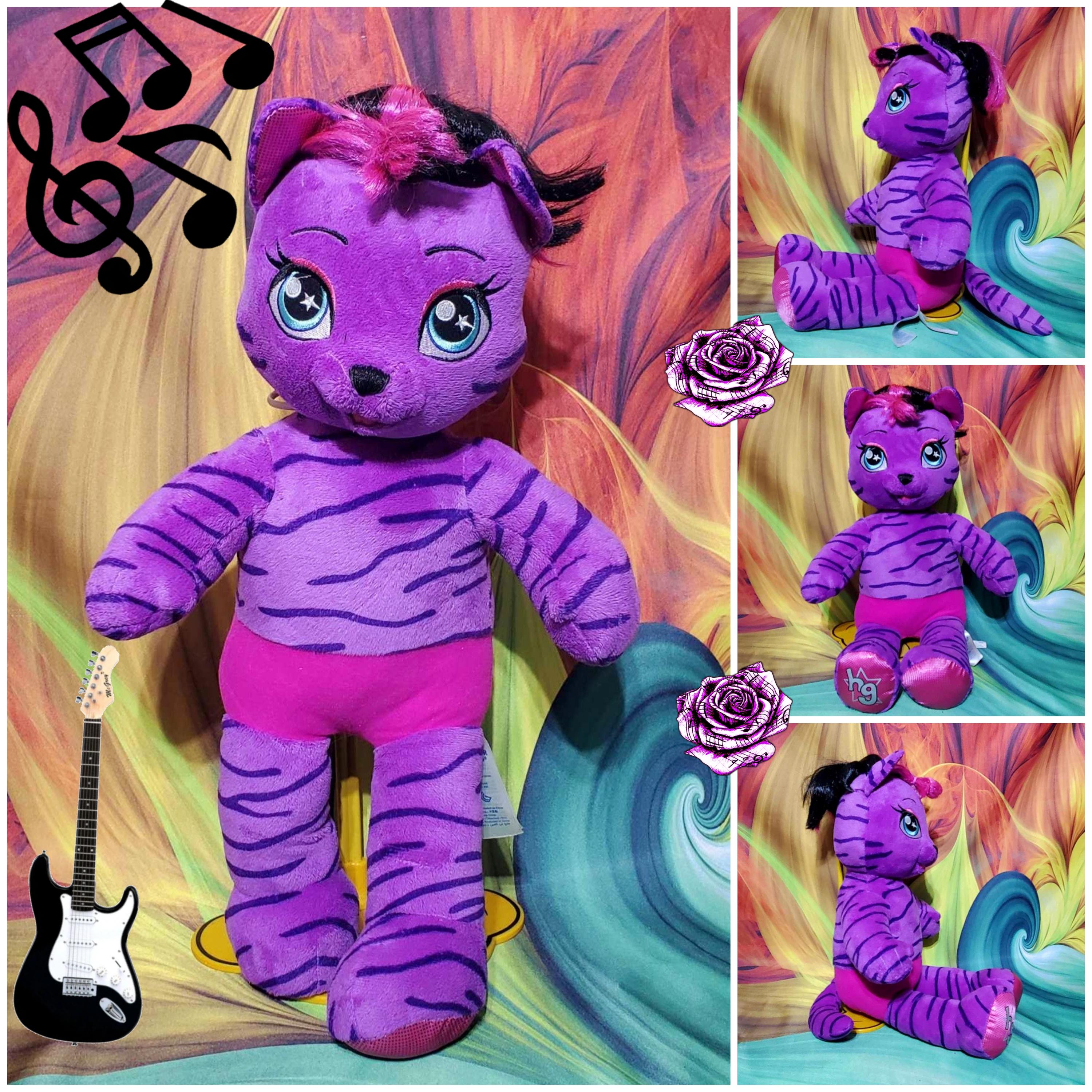 Build A Bear Honey Girls Teegan Purple Tiger Cat Rock Star 19