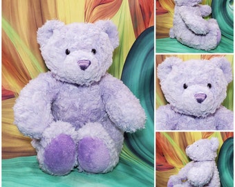 Authentic Build a Bear Lavender Purple 15" Sitting Curly Teddy Plush Stuffed BAB B147
