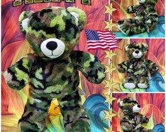 Build a Bear Camouflage Teddy Military Green Army 16" Stuffed Camo Plush