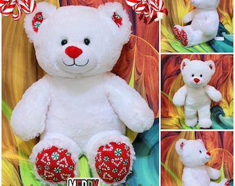 Build A Bear Peppermint Kisses Christmas Candy White 16" Stuffed Plush Teddy
