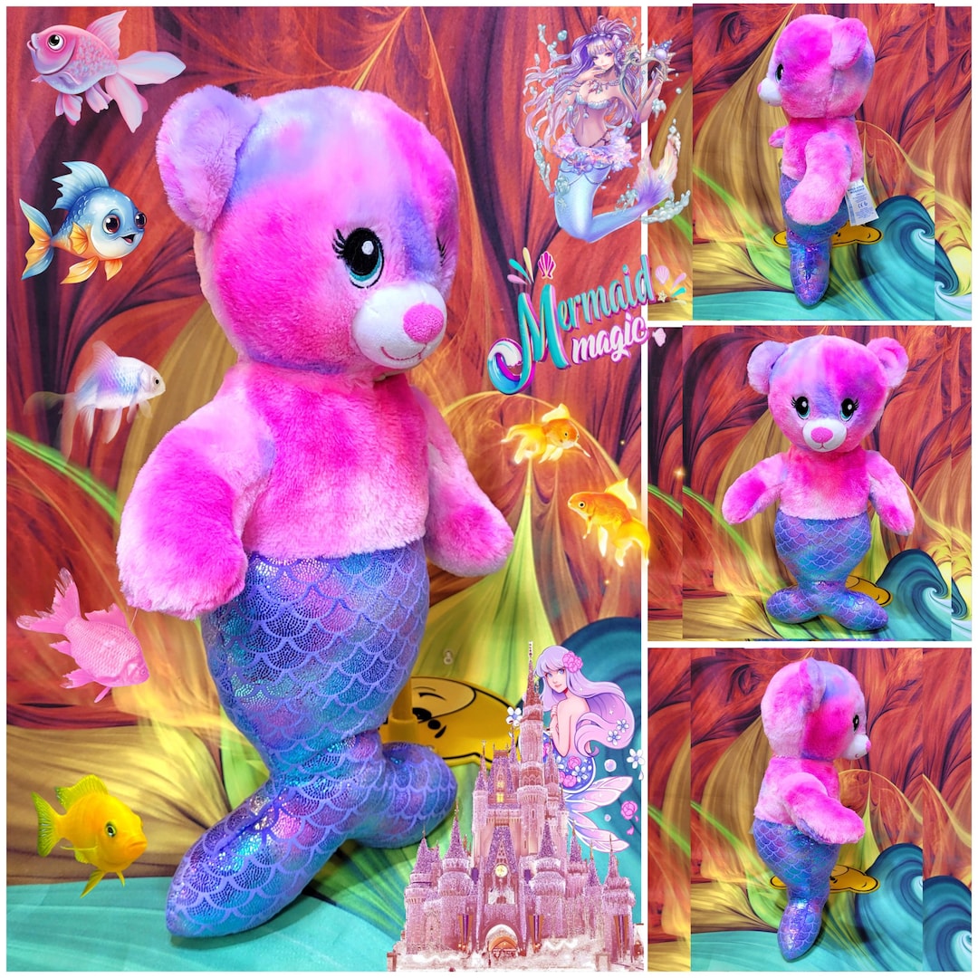 Merbearofficial Build-a-bear Little Mermaid Teddy Plush Mer-bear Pink Blue 16