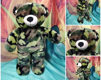 16&quot; Build a Bear Camouflage Teddy Green Plush Military Army Stuffed BAB Camo. B126