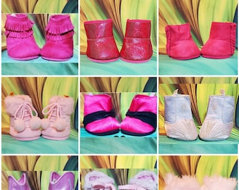 Build a Bear Girl Boy Boots Shoes Pink White Winter Biker Lot 2