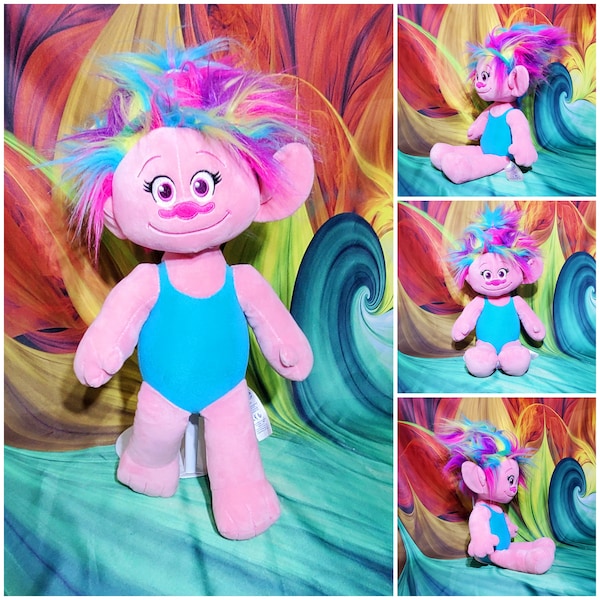 18" Build a Bear Trolls World Tour Rainbow Haired Poppy Stuffed Plush Rag Doll