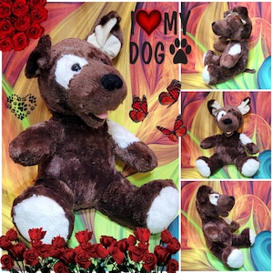 Build A Bear Puppy Dog Plush Dark Brown White Eye Patch 15” BABW Stuffed Toy