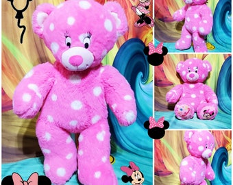 Build a Bear Disney Minnie Mouse Pink White Polka Dot Stuffed Plush 16" Teddy