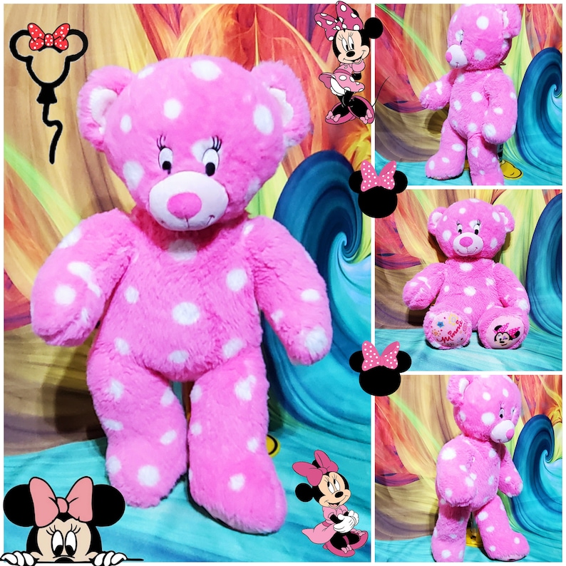 Build a Bear Disney Minnie Mouse Pink White Polka Dot Stuffed Plush 16" Teddy image 1