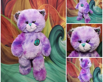 Build-A-Bear Kitty Cat BFF Purple Tie Dye Plush 17" Peace Sign Best Friends Forever Toy