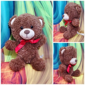 Build-A-Bear Workshop Small Brown Teddy 12&quot; Plush Stuffed Toy w/ Red Ribbon