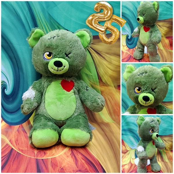RARE Build A Bear Zombear Zombie Teddy 16” Stuffed Plush Halloween 25th Anniversary