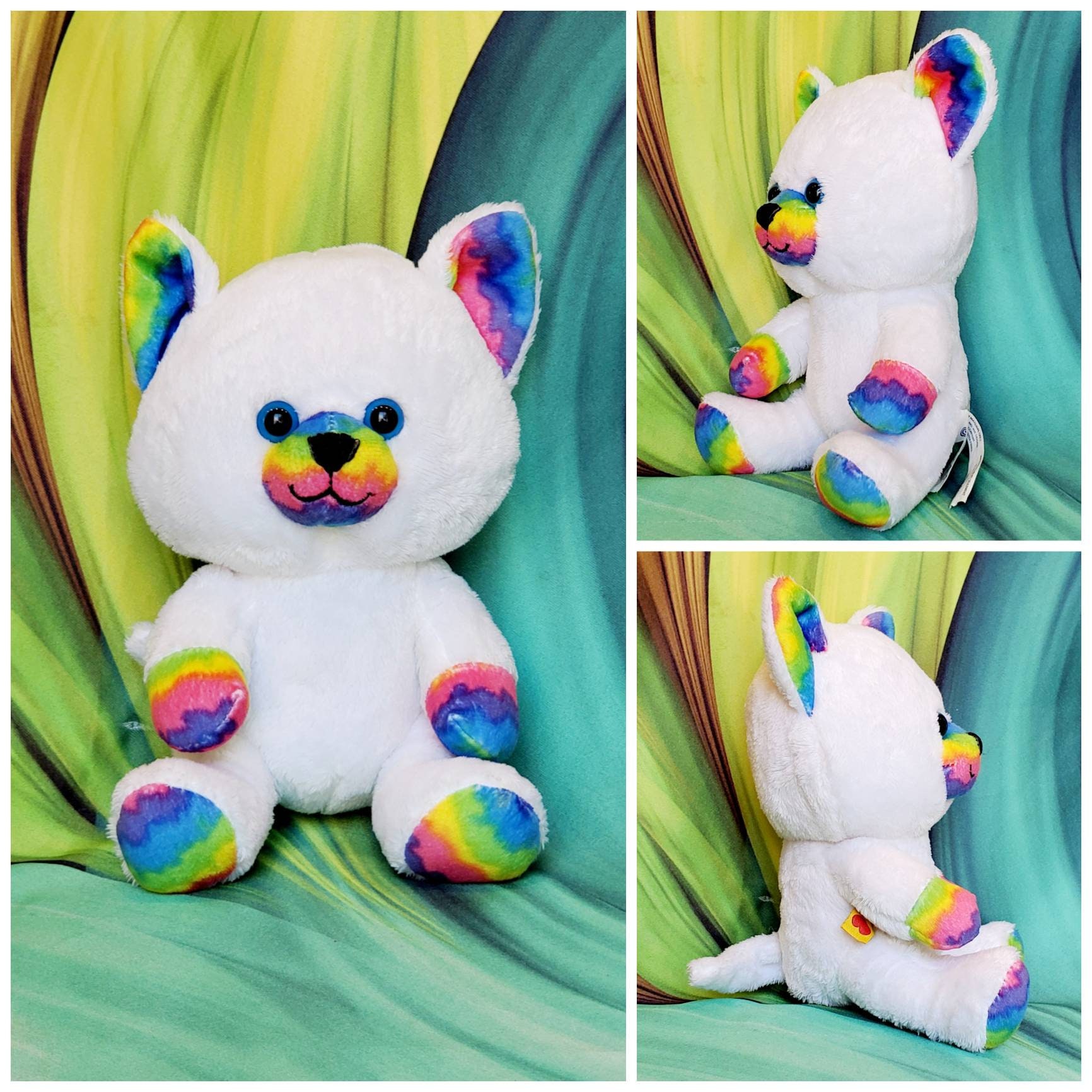 9" Build a Bear Rainbow White Cat Smallfry Buddies Stuffed Plush Doll Toy