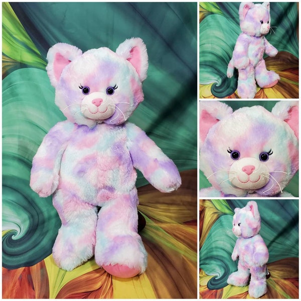 16" Build A Bear Workshop Cat Plush Pastel Tie Dye Swirl BABW Stuffed Kitty RESERVED