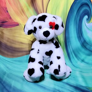 Build a Bear Puppy White W/ Black Red Hearts Eye Patch Eye BABW Plush ...