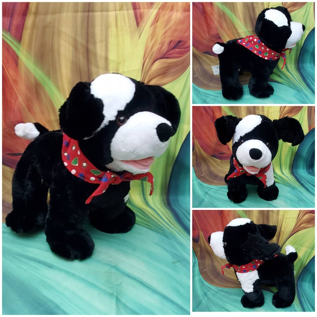 RARE Build A Bear Play by Play Pup Black Dog W/ White Eyepatch and