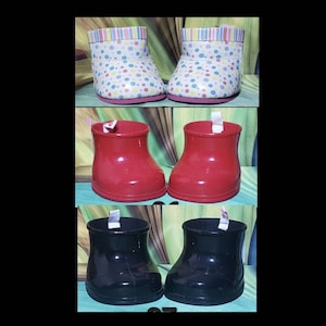 Build A Bear Rubber Rain Boots Red Black Polka-dotted 16" Teddy Stuffed Animal Shoe