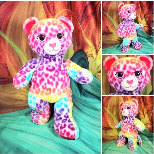 16" Build-A-Bear Workshop Lisa Frank Leopard Rainbow Plush Stuffed Cheetah Print Teddy Heart Nose  B8