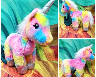 16" Build A Bear Pastel Rainbow Tie Dye Magical Unicorn Stuffed Plush BABW