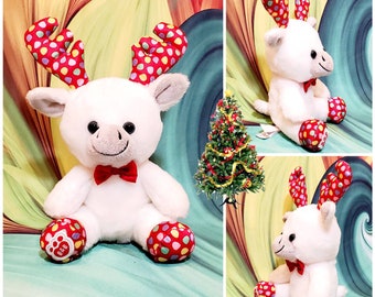 Build A Bear White Gumdrop Moose Red Antlers Small Fry Buddy 10" Christmas Plush