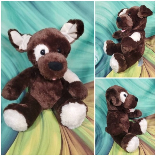 Build A Bear Puppy Dog Plush Dark Brown White Eye Patch 12” BABW Stuffed Toy