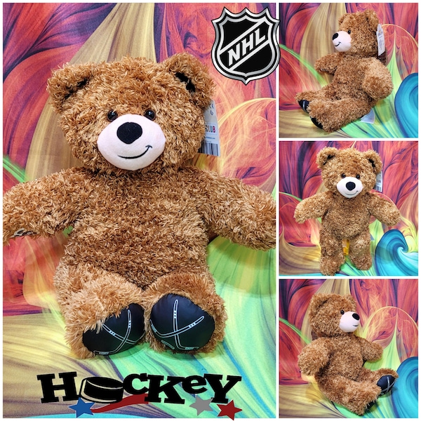 NEW RARE Build A Bear Hockey Player Sticks Feet Sports 17" Stuffed BABW Plush